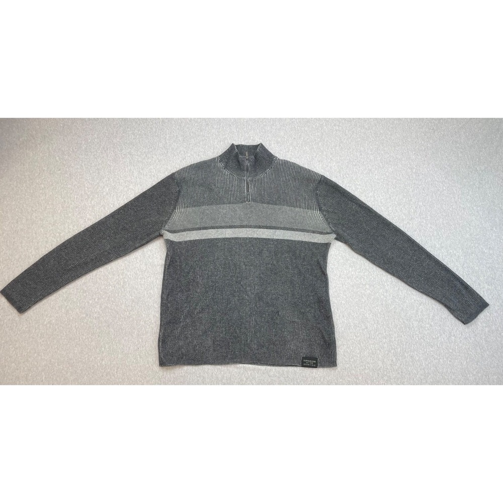 Calvin Klein Sweater Mens Large 100% Cotton 1/4 Zip Mock Neck Tight Knit